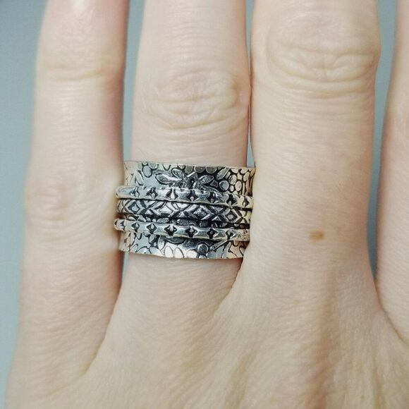Vintage Wide Spinner Ring, Silver Tone Stacking Band, size 6.5 Fidget - Picture 3 of 9